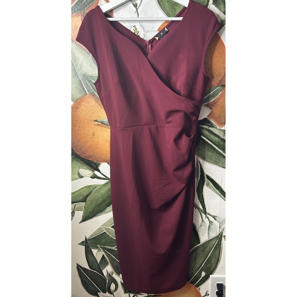 Miusol Medium Red Surplice Ruched Sides Sleeveless Dress Stretchy Minimalist
